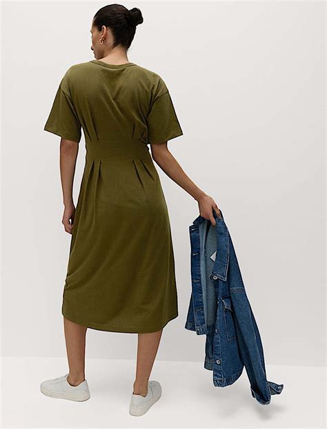 Buy Pure Cotton Waisted Midi T-Shirt Dress at Marks & Spencer