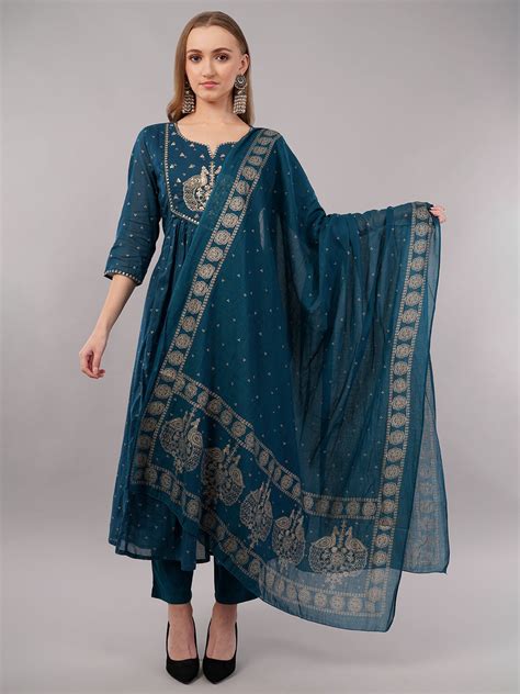 dhartii Teal Blue Khadi Print Cotton Suit Set – dhartii Wholesale