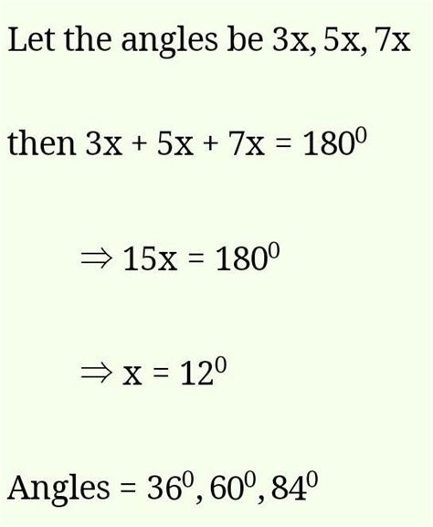 The angles of a triangle are in the ratio 3:5:7.find the angles ...