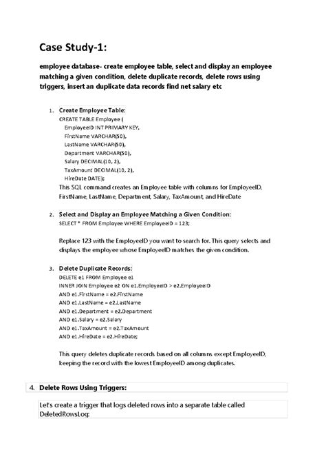 DBMS Lab - Case Study-1: employee database- create employee table ...