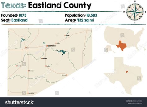 Detailed Map Eastland County Texas Usa Stock Vector (Royalty Free ...