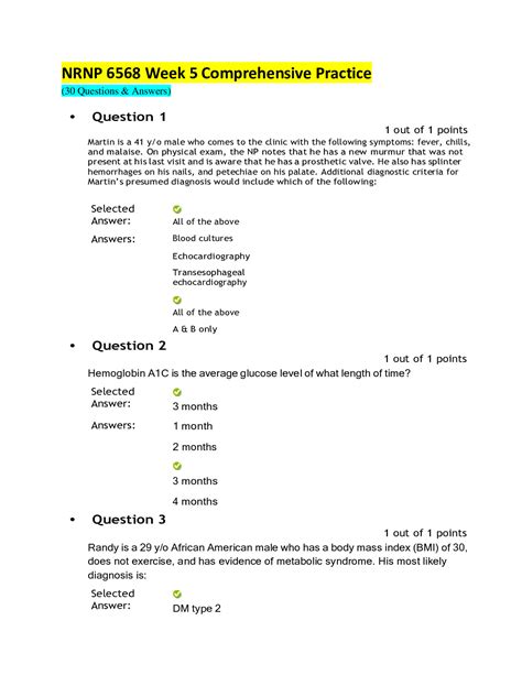 NRNP 6568 WEEK 5,7,8 COMPREHENSICE PRACTICE QUESTIONS WITH ANSWERS(30 Q & A)(New, 2024):WALDEN ...