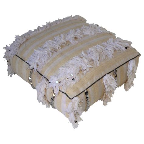 Moroccan Wedding Floor Pillow Pouf with Silver Sequins and Long Fringes ...