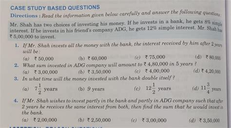 CASE STUDY BASED QUESTIONS Directions : Read the information given below