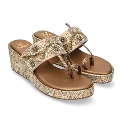 Buy ROCIA By Regal Antique Gold Women Heavy Embroidered One Toe ...