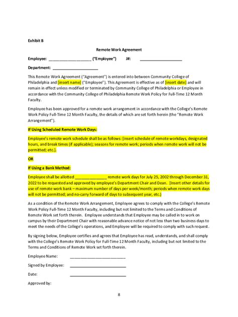 Fillable Online Exhibit K Telework Agreement Form Employee Name Fax ...