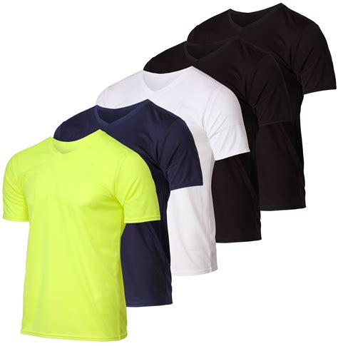 5 Pack: Men’s V-Neck Mesh Moisture Wicking Active Athletic Performance ...