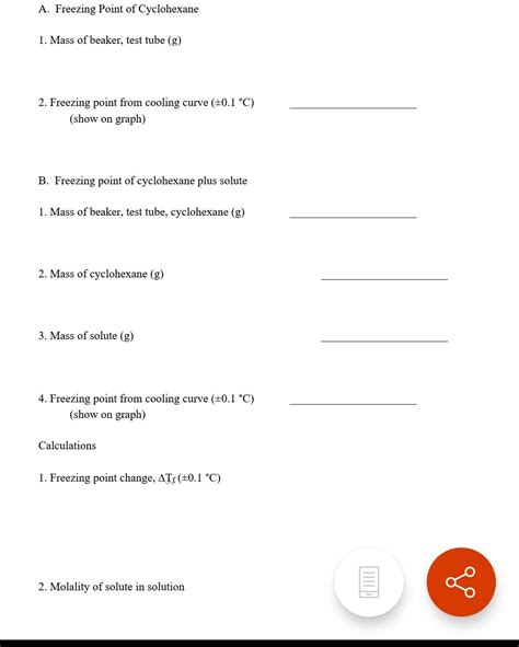 Solved A. Freezing Point of Cyclohexane 1. Mass of beaker, | Chegg.com