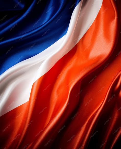 Premium AI Image | A red, white and blue flag is waving in the wind.