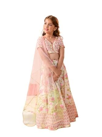 Buy Pspeaches Girl's Cotton Lehenga Choli (L-Offwhitepinkbooti_Off ...