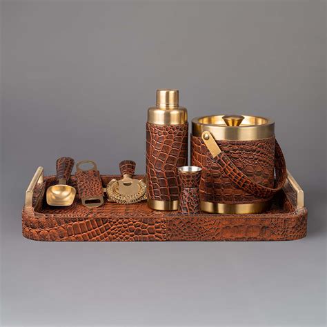 Buy Debonair Bar Tray & Cocktail Set Metal Handle Burgundy Online ...