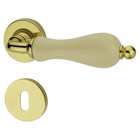 MANIGLIA A ROSETTA COTTALI - LARA PORCELLANA OTTONE LUCIDO QUADRO 8 mm ...
