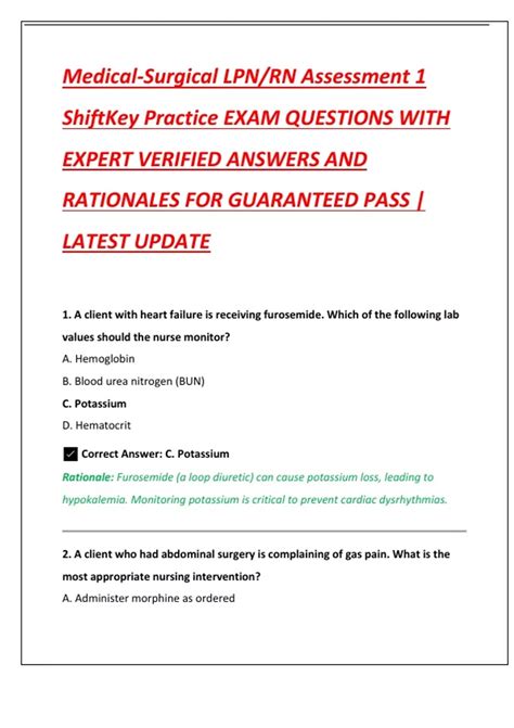 Medical-Surgical LPN/RN Assessment 1 ShiftKey Practice EXAM QUESTIONS ...
