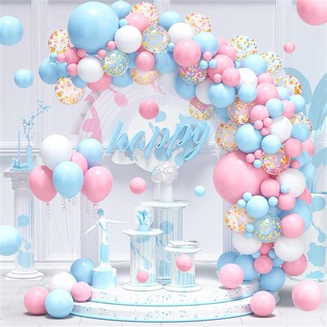 Pastel Pink Blue Balloons Arch Garland Kit Boys Girls Gender Reveal Baby Shower Ballon ...