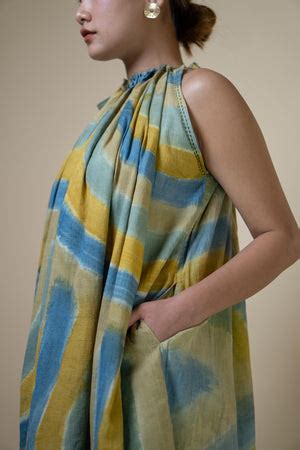 Buy Mulmul Halter Neck Pleat Dress for Women at ScrollnShops