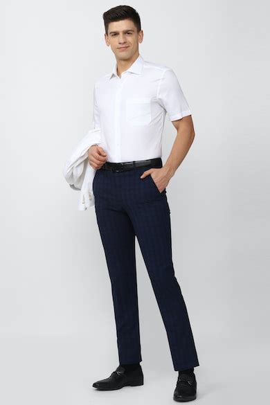 Buy Men Navy Check Slim Fit Formal Trousers Online - 719393 | Peter England
