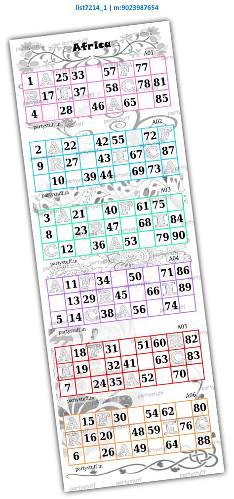 kukuba grid | Tambola Housie | Africa Designs