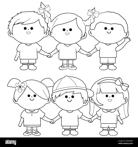 Kids Holding Hands Coloring Page