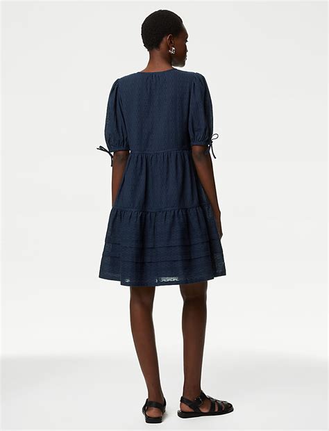 Buy Pure Cotton V-Neck Knee Length Tiered Dress at Marks & Spencer