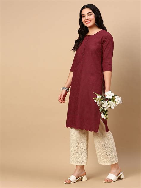 SHOWOFF Women's Red Solid Straight Kurta