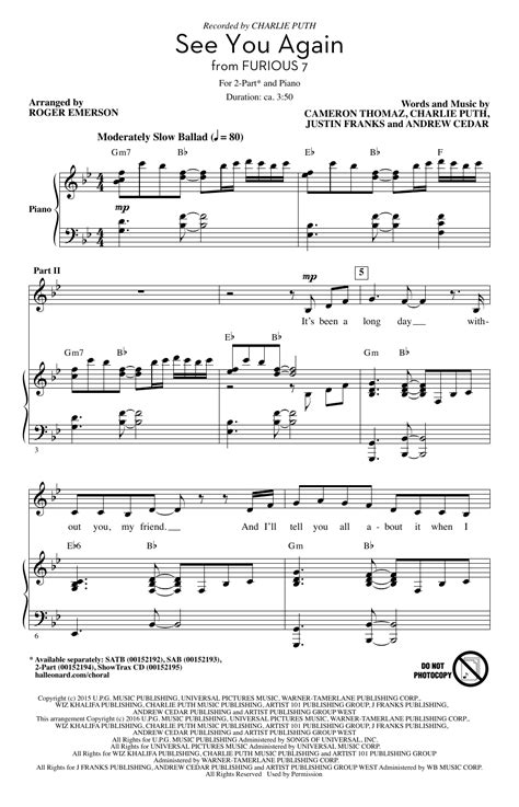 See You Again (feat. Charlie Puth) (arr. Roger Emerson) Sheet Music ...