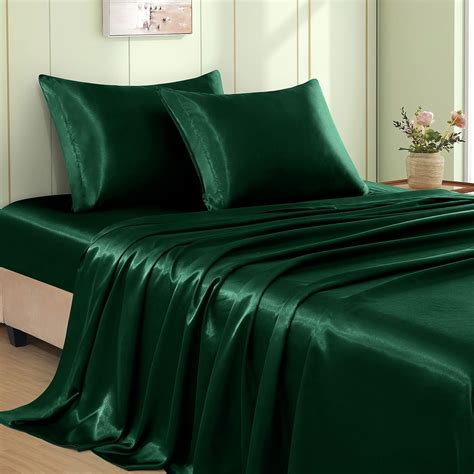 Amazon.com: VACVELT 4pcs Emerald Green Satin Bed Set, Full Size, 15 ...