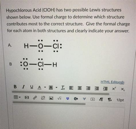 Solved Hypochlorous Acid (CIOH) has two possible Lewis | Chegg.com