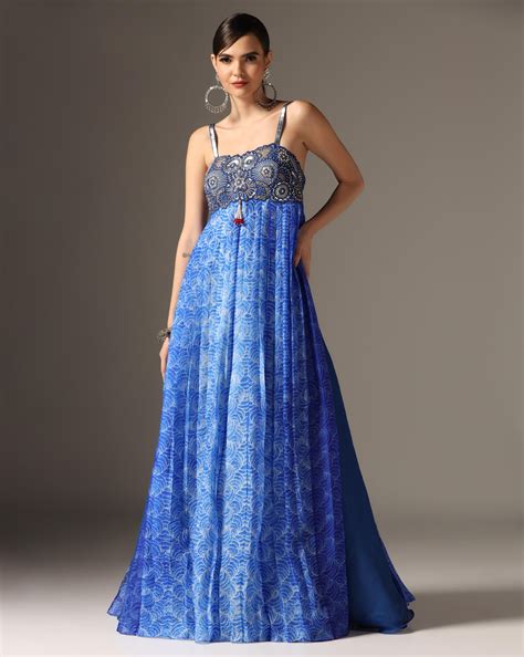 Royal Blue Shibori Anarkali with Palazzos – Yashodhara