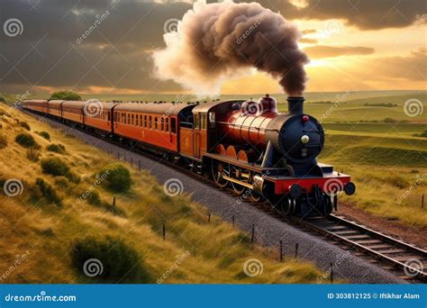 A Train Is Seen Traveling Down Train Tracks That Run Alongside A ...