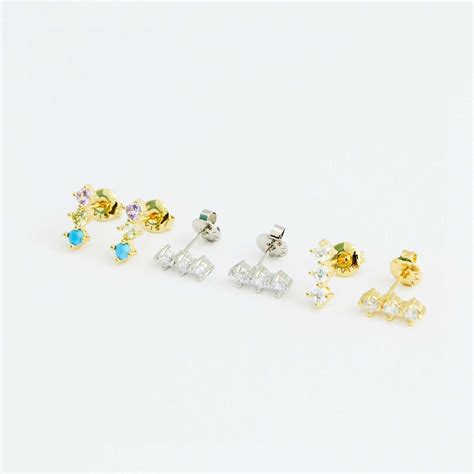 Earring Triple Drop Line Gem Stud | LINE SHOPPING