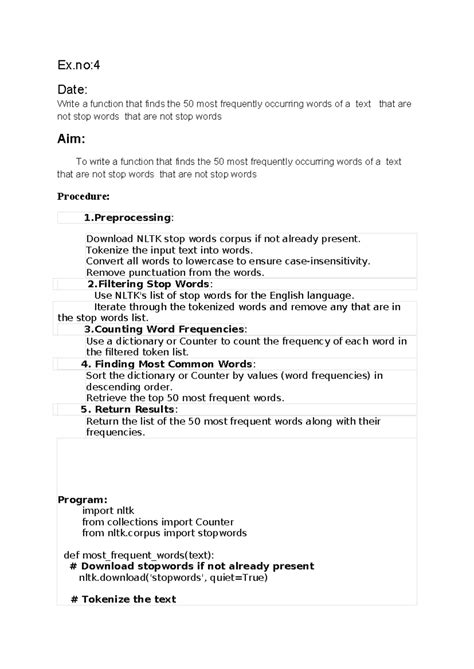 EX4 - Lab: Finding Most Frequent Non-Stop Words in Text - Studocu