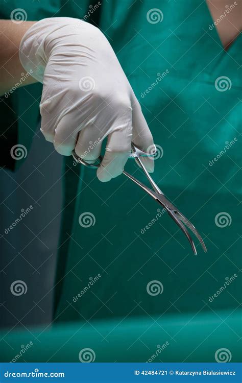 Close-up of a Surgeon S Hand with Surgical Scissors Stock Image - Image ...