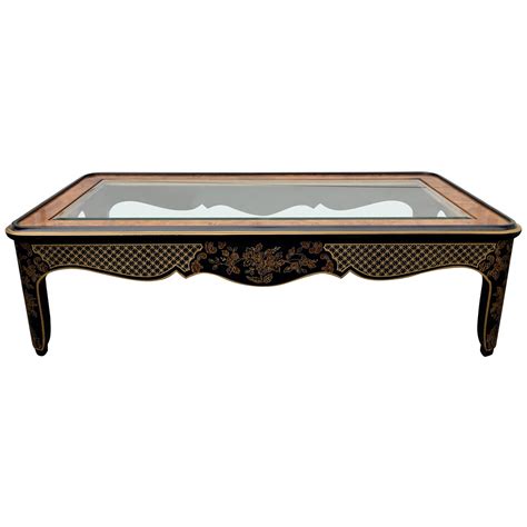 Hollywood Regency Chinoiserie Black and Gold Square Coffee Table ...