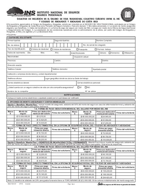 Fillable Online INSTITUTO NACIONAL DE SEGUROS Direccin ... - abogados ...