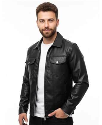 Buy Classic Black Faux Leather Jacket, Zip Front, Dual Chest Pockets ...