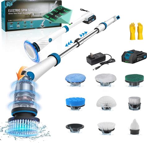 GGBOOMGG Electric Spin Scrubber, 1200 RPM Cordless Adjustable Extension Arm Cleaning Brush with ...