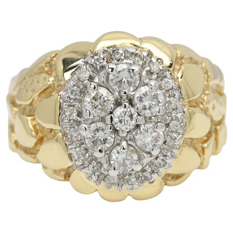 Men's Diamond Ring Vintage Cluster Nugget design Diamonds 14 Karat Gold ...