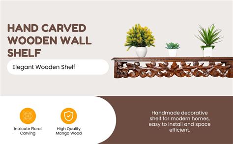 Inception Global Hand Carved Decorative Brown Wooden Wall Shelf/Wall ...