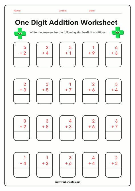 Addition Worksheets Single Digit