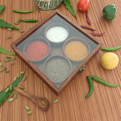 Authentic Sheesham Wood Spice Box - Organize and Elevate Your Kitchen ...