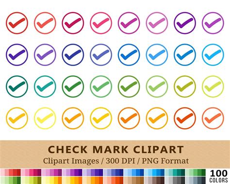 100 Checkmark Clipart, Tick Mark Clip Art, Rainbow Colors, Planner ...