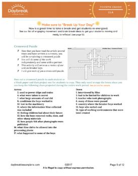 4th Grade ELA | "Breaker Boys" Informational: Summarizing & Crossword ...