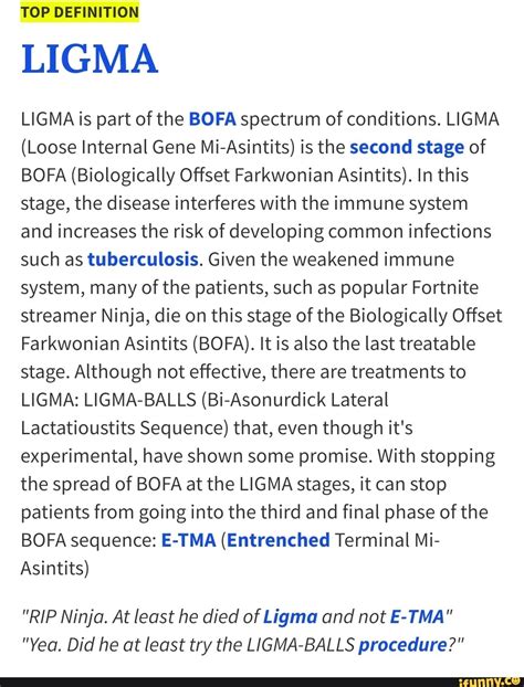 TOP DEFINITION LIGMA LIGMA is part of the BOFA spectrum of conditions ...