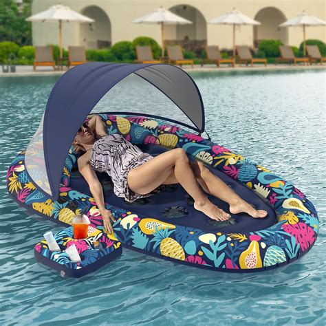 3-in-1 Pool Floats with Canopy and Cup Holder, Inflatable Pool Floats ...