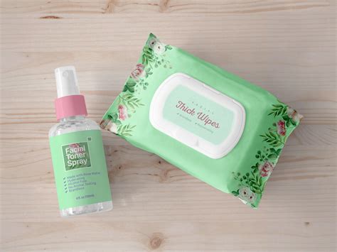 Free Facial Wet Wipes & Toner Spray Bottle Mockup PSD - Good Mockups
