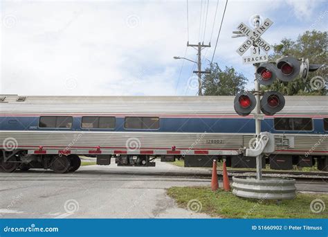 Railroad Carriage Passing Level Crossing Barrier USA Editorial ...