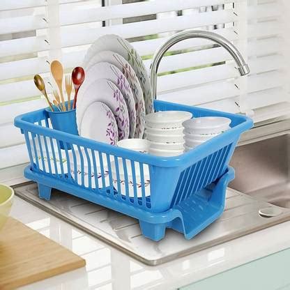 Quickmart Dish Drainer Kitchen Rack Plastic 3 in 1 Large Sink Set Dish ...