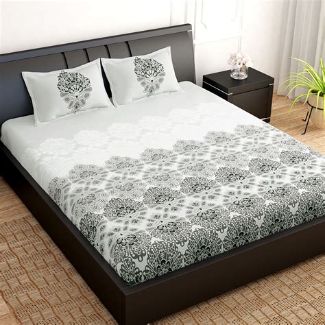 PAVO Tranquil Luxurious Grey & White Floral King Size Bedsheet ...