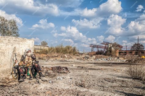 Post apocalyptic survivor creature with homemade weapons | Premium Photo