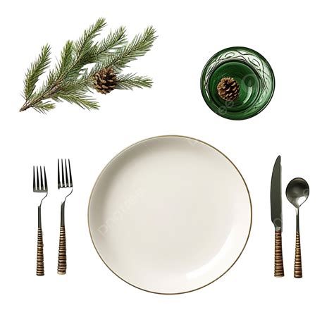 Christmas Table Setting With Fir Tree Branches And Green Decorations ...